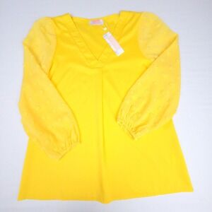 C+D+M Collection V-Neck Swiss Dot Long Sleeve Blouse Women Medium Yellow Poly